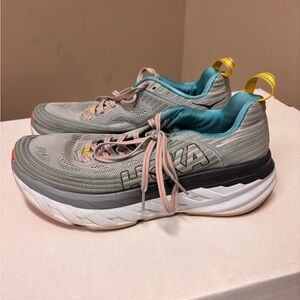 HOKA Gray and Teal Running Shoes
